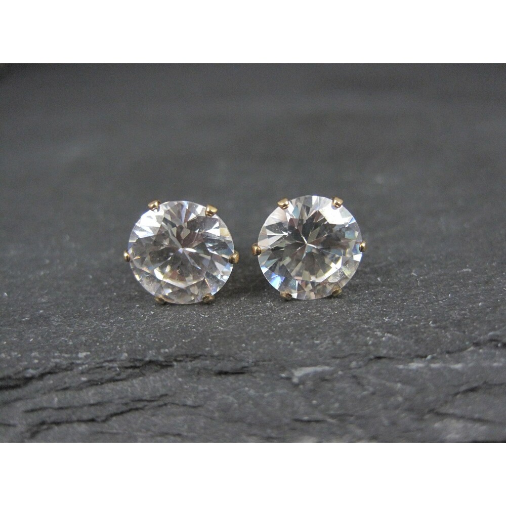 Vintage 9mm Cz Stud Earrings 14K Gold Filled New Old Stock